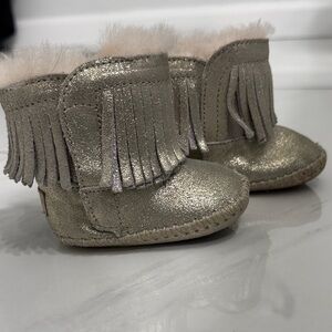 UGG Baby Booties with Fringe in Metallic Silver